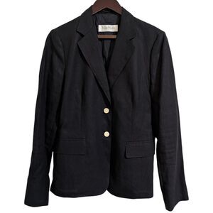 Max Mara Black Linen Blend Blazer - US 14 / Nautical Anchor Buttons